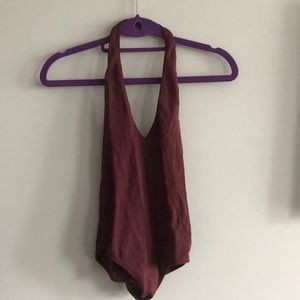 Burgundy Open Back Bodysuit
